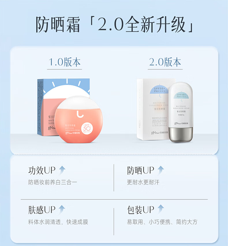 京润珍珠（gNPearl）皙白防晒霜乳50g 50倍防晒 SPF50+/PA++++高倍防晒  轻薄养肤
