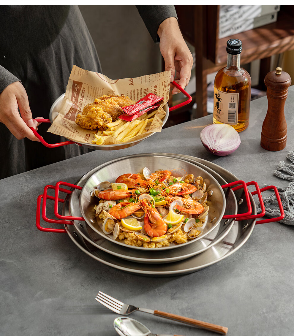 Тарелка Onlycook из нержавеющей стали, сервировочное блюдо для дома, закусочная тарелка с двойными ручками, для морепродуктов, диаметр 28 см