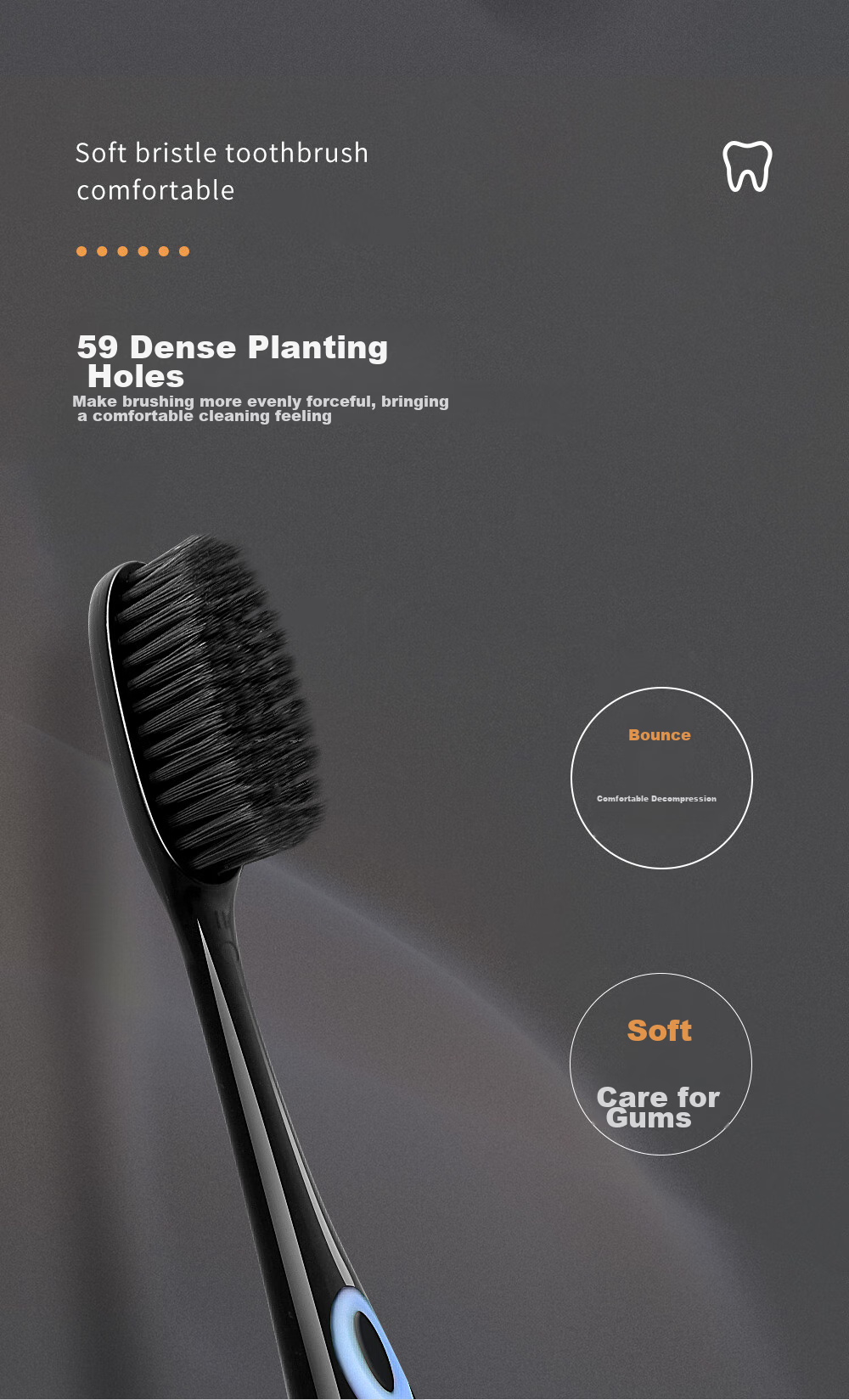Зубная щетка Qingwa Gentle Charcoal Adult Toothbrush, 8 шт., мягкая щетина, защита десен, семейная упаковка