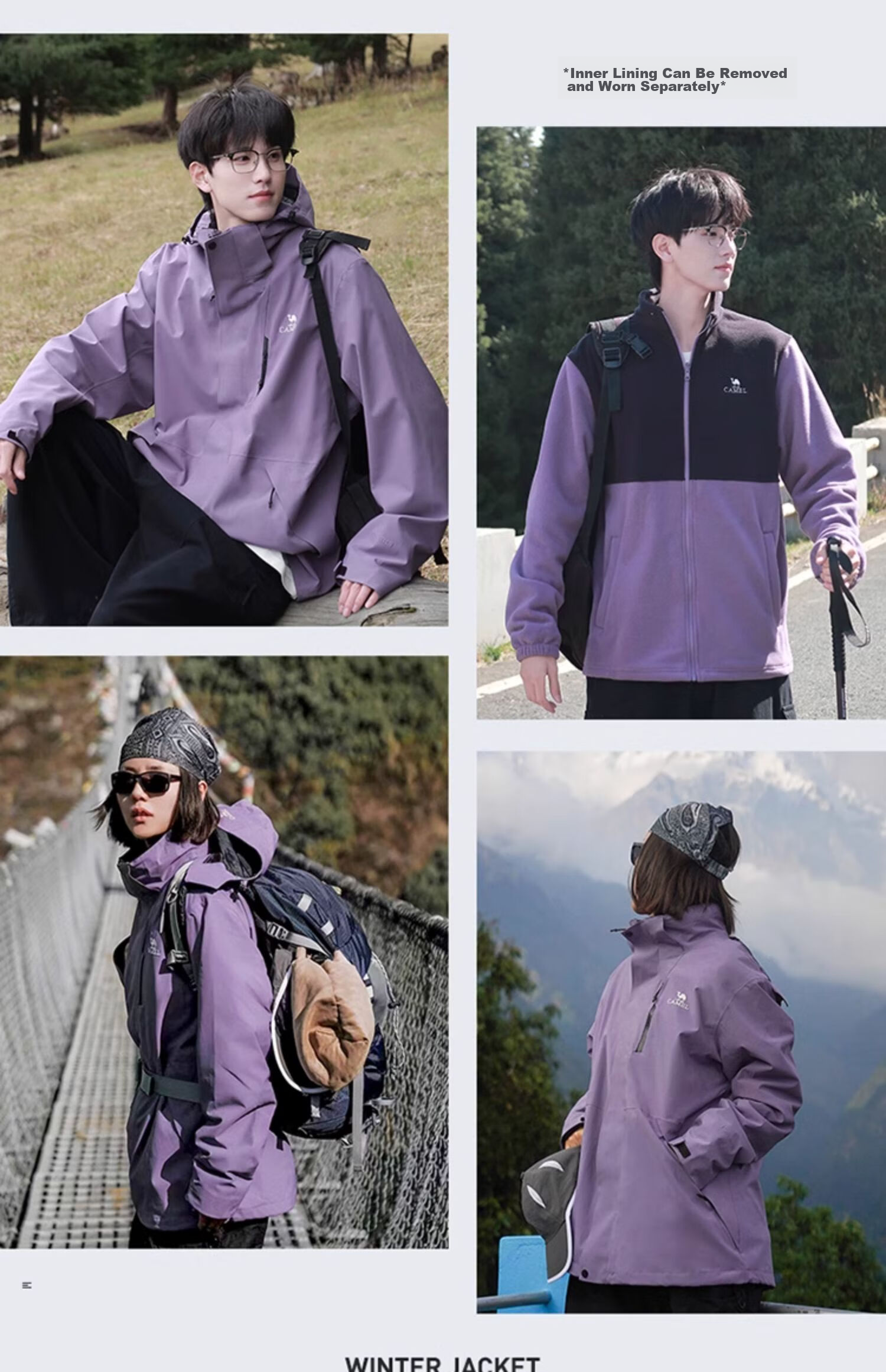 Куртка CAMEL CamelTex Outdoor мужская и женская, ветрозащитная, водонепроницаемая, маслостойкая, трикотажная, 3-в-1, утепленная, для холодной погоды, черная, размер M