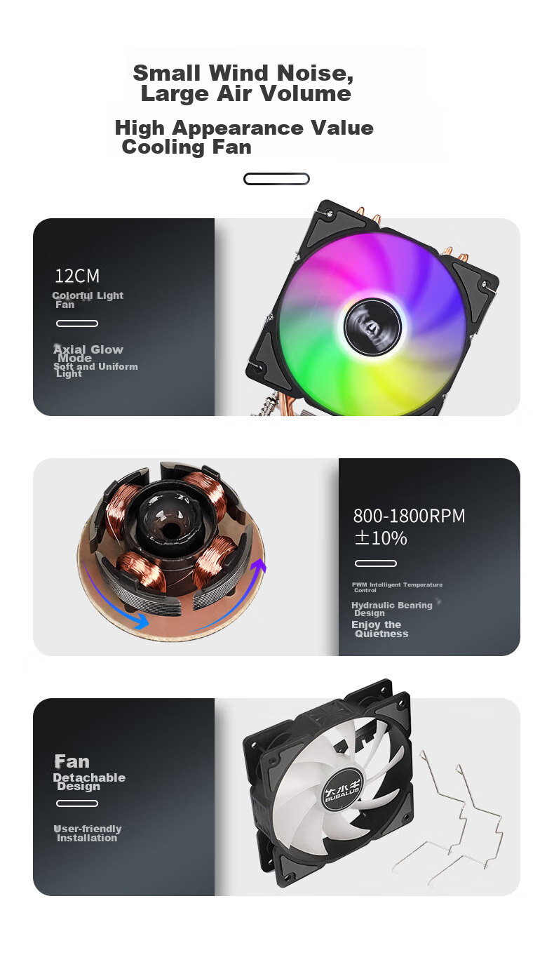 Кулер для процессора BUABALUS T61, 6 тепловых трубок, воздушное охлаждение, RGB подсветка, для Intel LGA1700/1200/1151