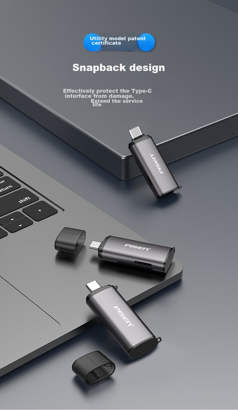 Кард-ридер PISEN Type-C SD/TF, 2-в-1, алюминиевый корпус, USB 3.0, OTG для смартфонов и ноутбуков