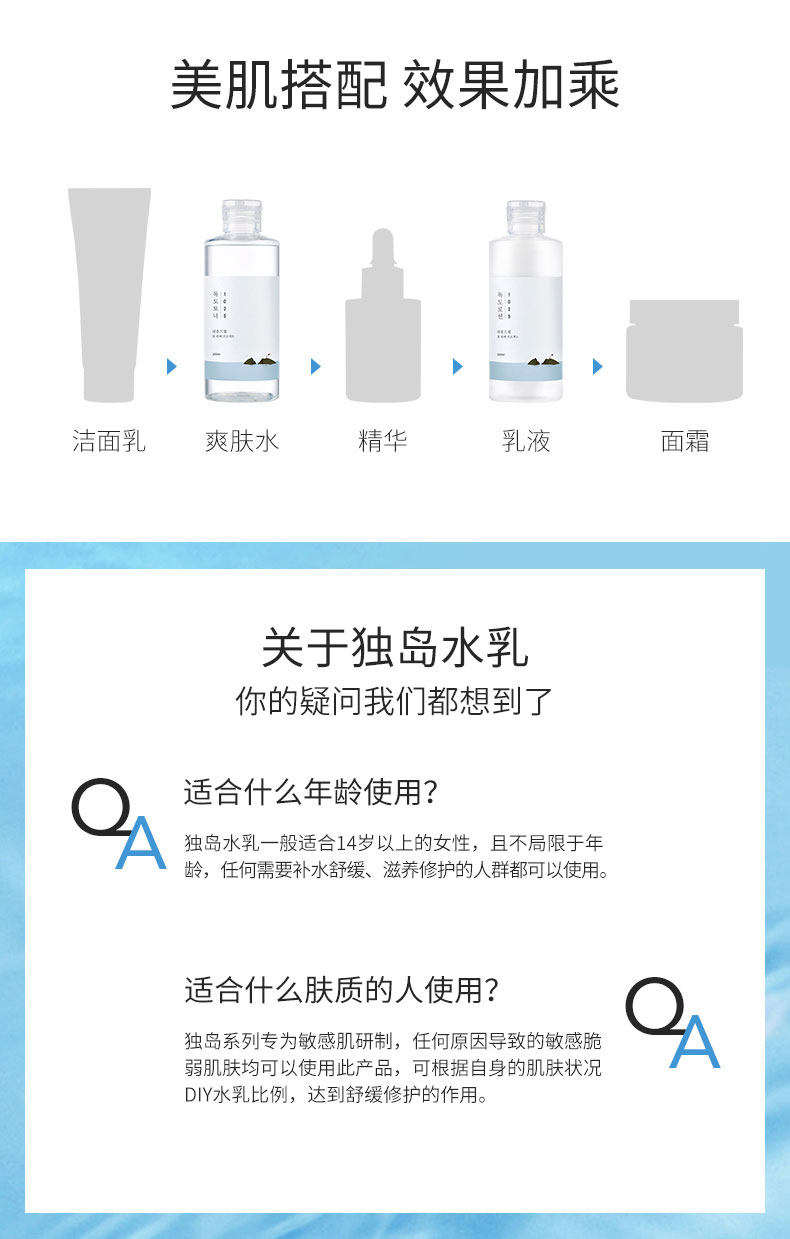 柔恩莱 韩国ROUND LAB独岛水乳套装学生爽肤水乳液敏肌护肤品水乳两件套 水乳洁面礼盒装三件套