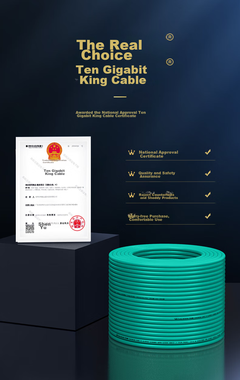Сетевой кабель WANJEED CAT7, двойное экранирование, 23AWG, бескислородная чистая медь, низкий дым, нулевой галоген, инженерная сеть, 20 метров, зеленый