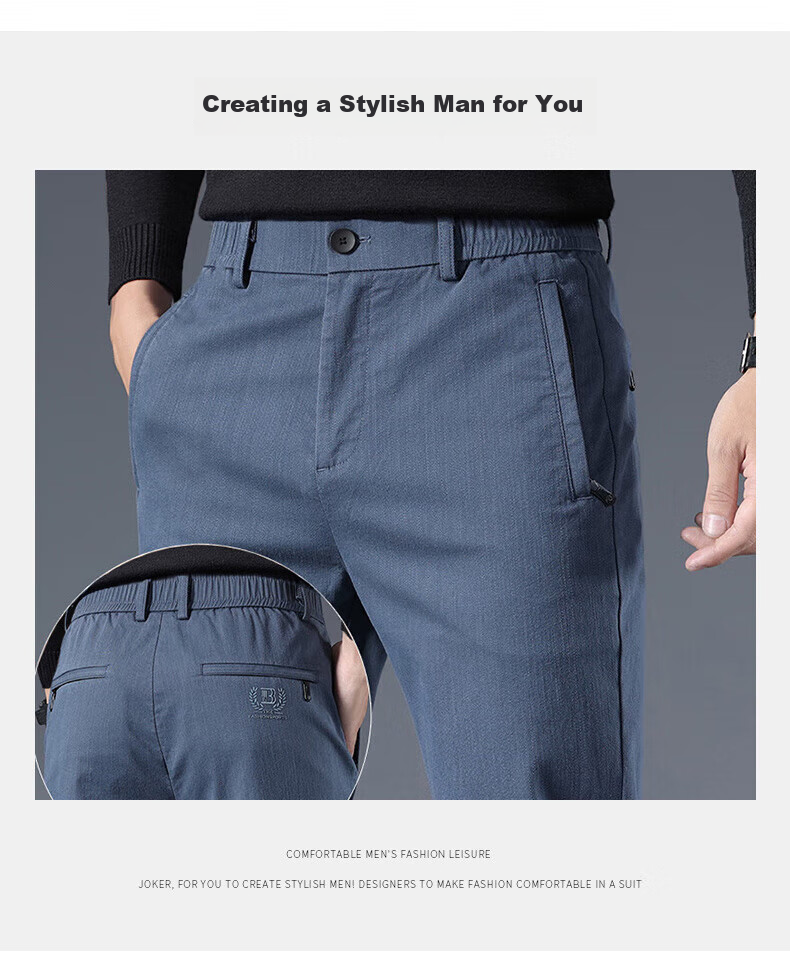 ROMON Casual Pants for Men, Autumn Trendy Trousers, Straight-Leg Comfortable Loose-Fit Sports Business Pants for Men, JK66 Denim Blue 34