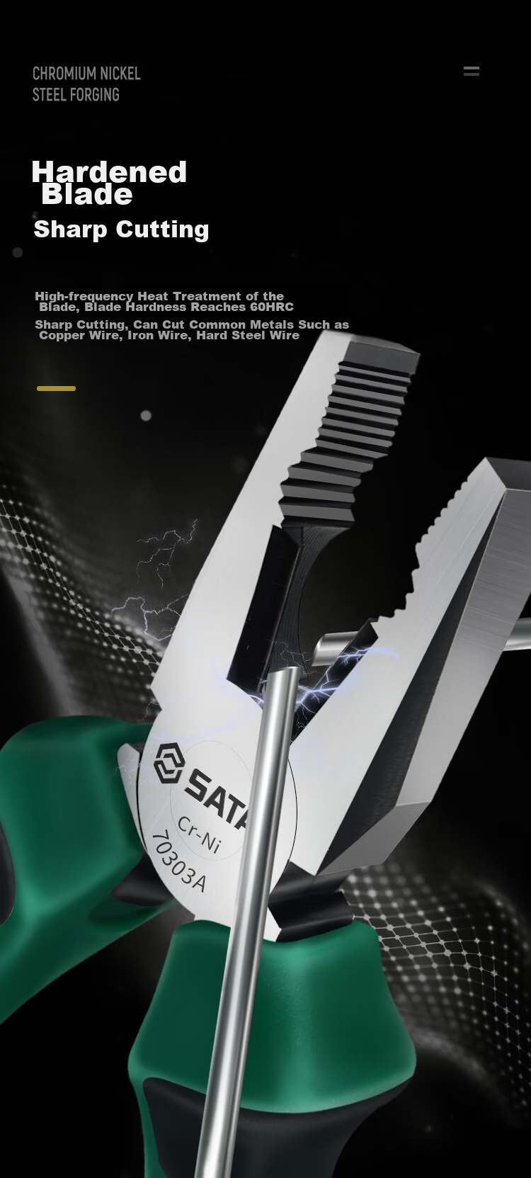 Плоскогубцы SATA 7 дюймов, стальные, для электрика, модель 70302A
