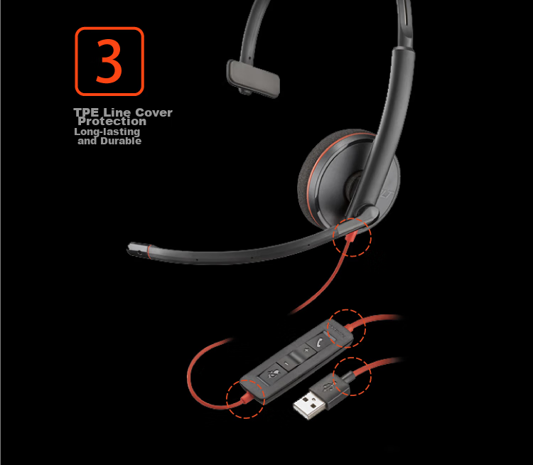 Гарнитура PLANTRONICS polyC3210USB-C/A, односторонняя, с двойным интерфейсом, для колл-центров, офисная, подключается напрямую к компьютерам с встроенным управлением