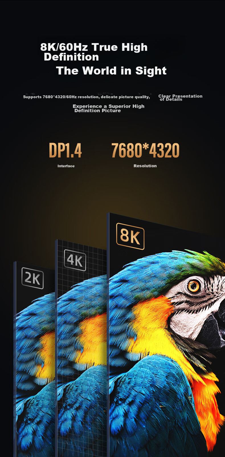 Адаптер BIAZE Type-C to DP 1.4, 8K60Hz/4K240Hz, кабель-конвертер для зеркалирования экрана, Thunderbolt 4 для ноутбуков Apple и Huawei, расширение монитора, 2 метра