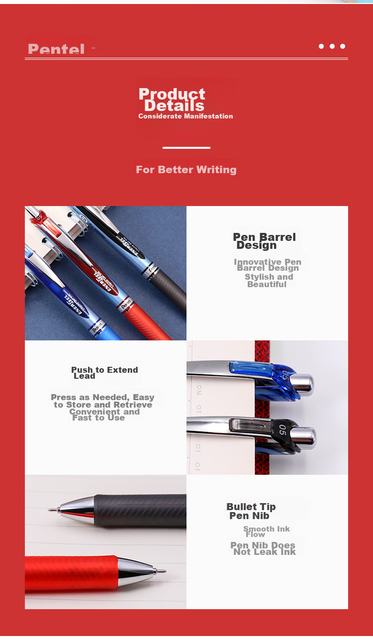 Гелевая ручка Pentel BLN75, синяя, 0.5 мм, автоматическая, пластиковый корпус, одноразовая
