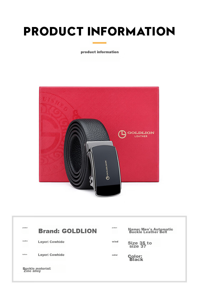 Ремень мужской Goldlion, автоматическая пряжка, натуральная кожа, бизнес стиль, ширина 3.5 см, длина 125 см+