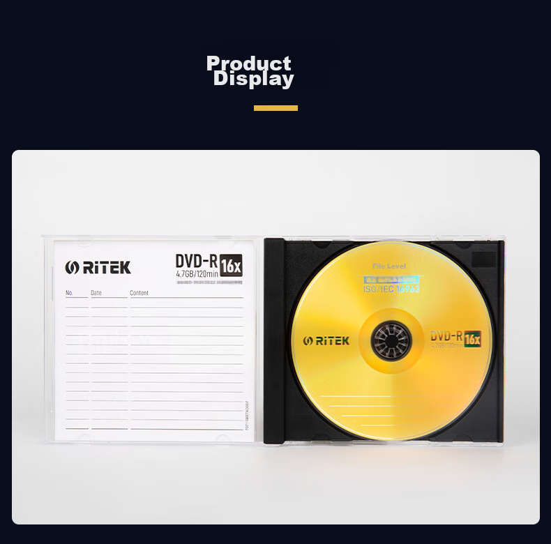 DVD-R RITEK 16X 4.7GB, 1 шт., для архивирования данных, сертификация ISO/IEC 16963