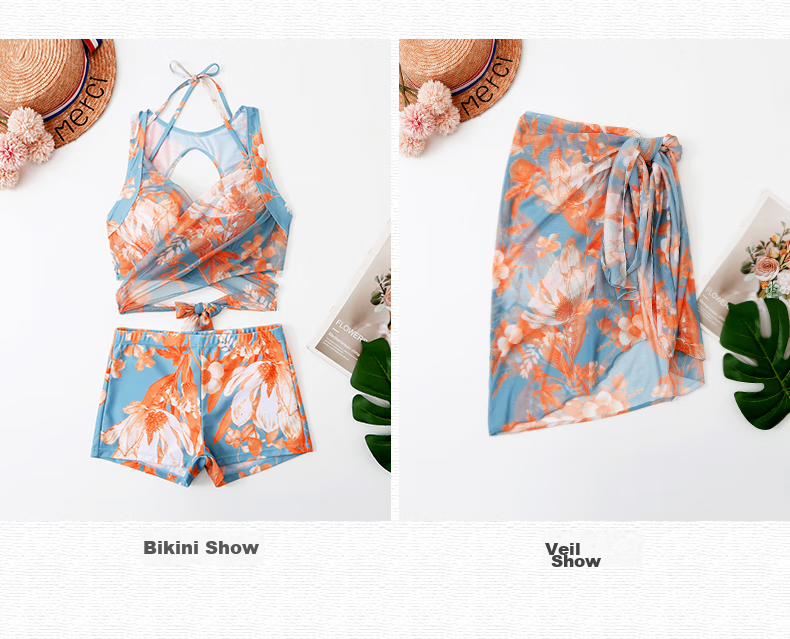 Женский купальник "Yifu", бикини, три предмета, с шортами, корейский стиль, для пляжа и бассейна
