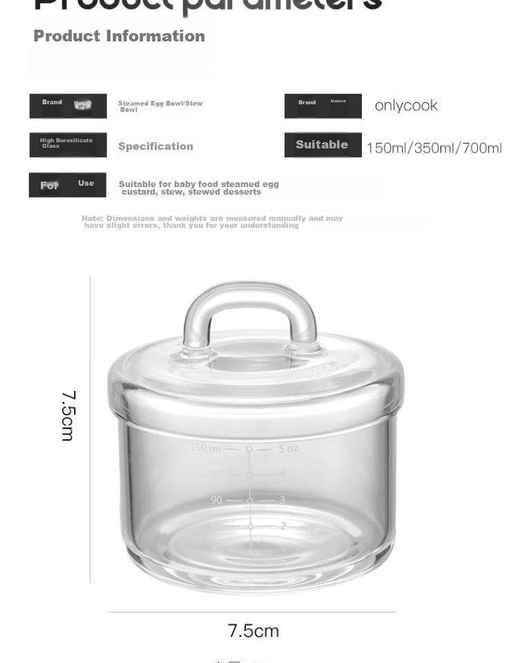 Стеклянная кастрюля-пароварка Onlycook из боросиликатного стекла, жаропрочная, с открытым пламенем, с мерной шкалой, для тушения, приготовления яиц, десертов, 150 мл