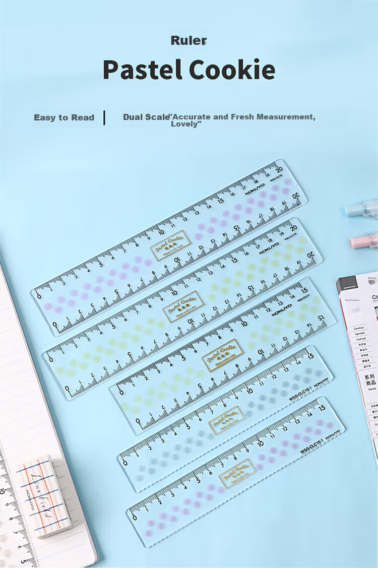 Линейка KOKUYO Pastel Cookie Acrylic Wave Ruler, 15 см, прозрачная, пластиковая, случайный цвет