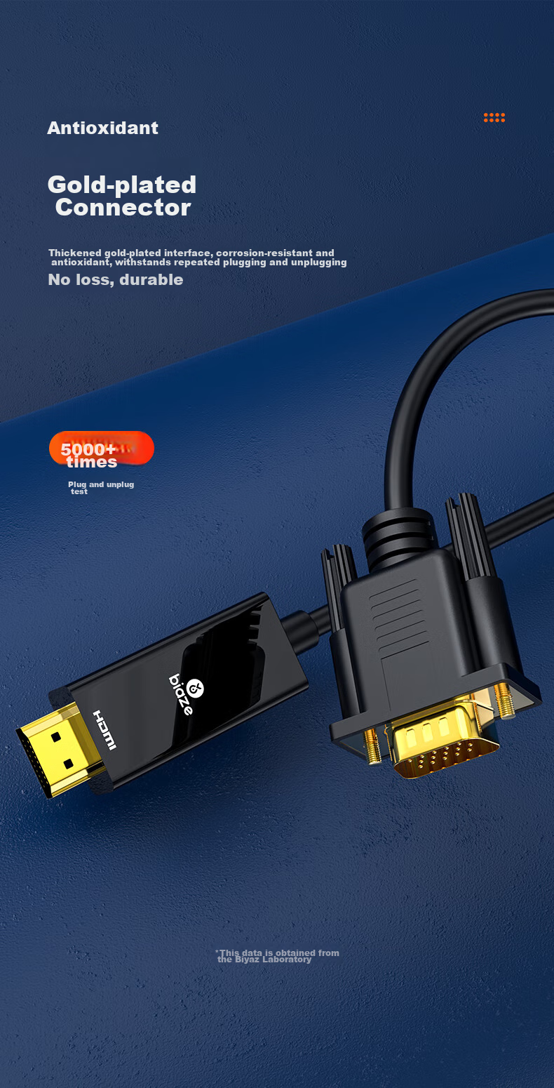 Кабель-переходник BIAZE HDMI на VGA 5 метров, черный, для подключения проектора, ноутбука, компьютера к телевизионной приставке Xiaomi, PS4