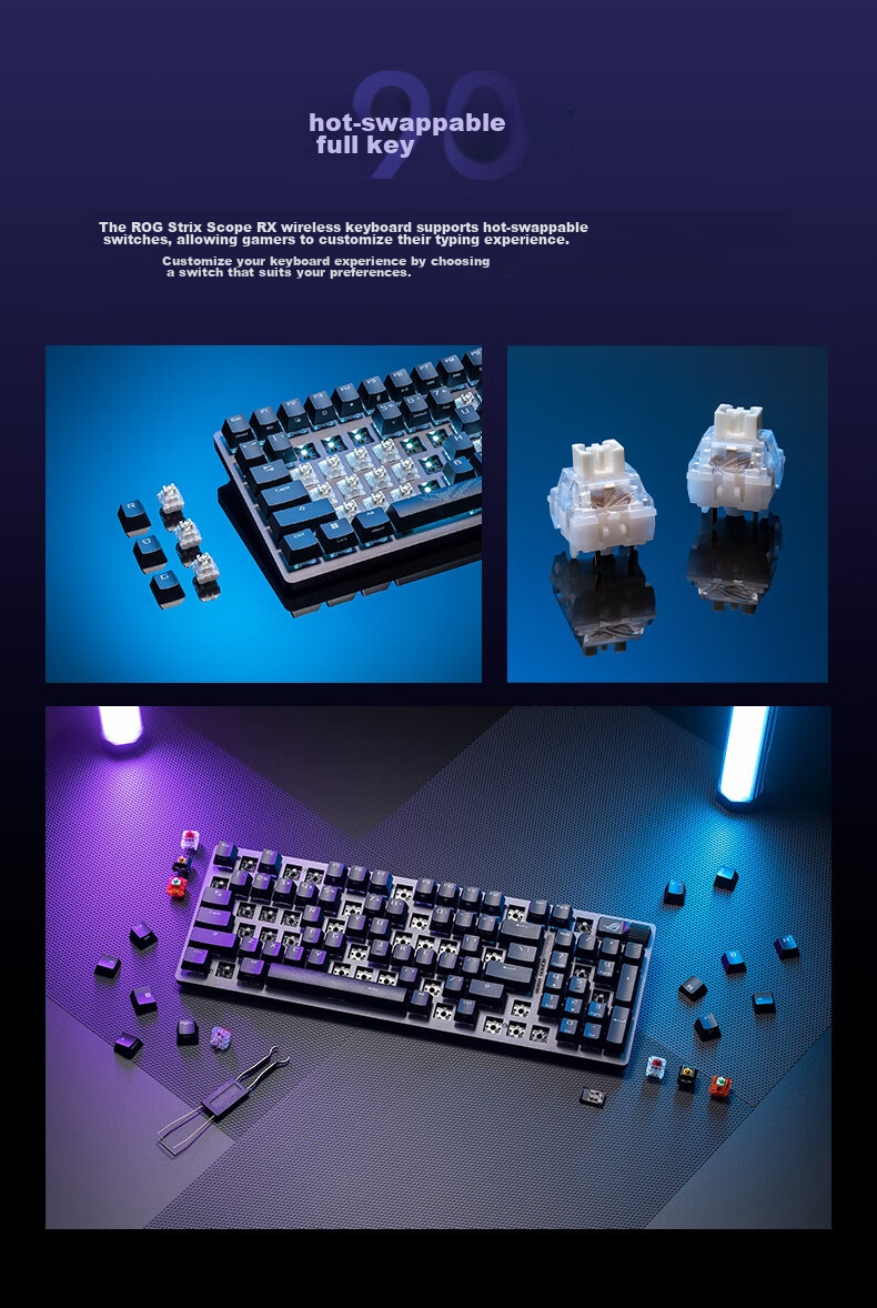 Беспроводная механическая клавиатура ROG Warrior 2 98, игровая, с RGB-подсветкой, 96 клавиш, NX Snow White Switches, черный