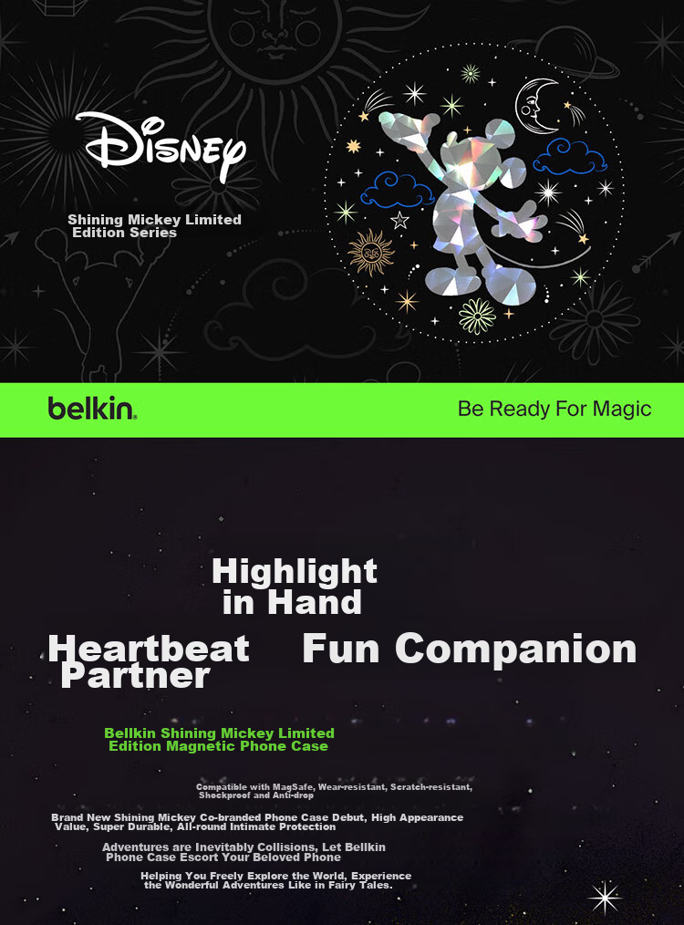Чехол для Apple iPhone 16 Pro BELKIN Disney Shining Mickey, MagSafe, противоударный, TPU, черный