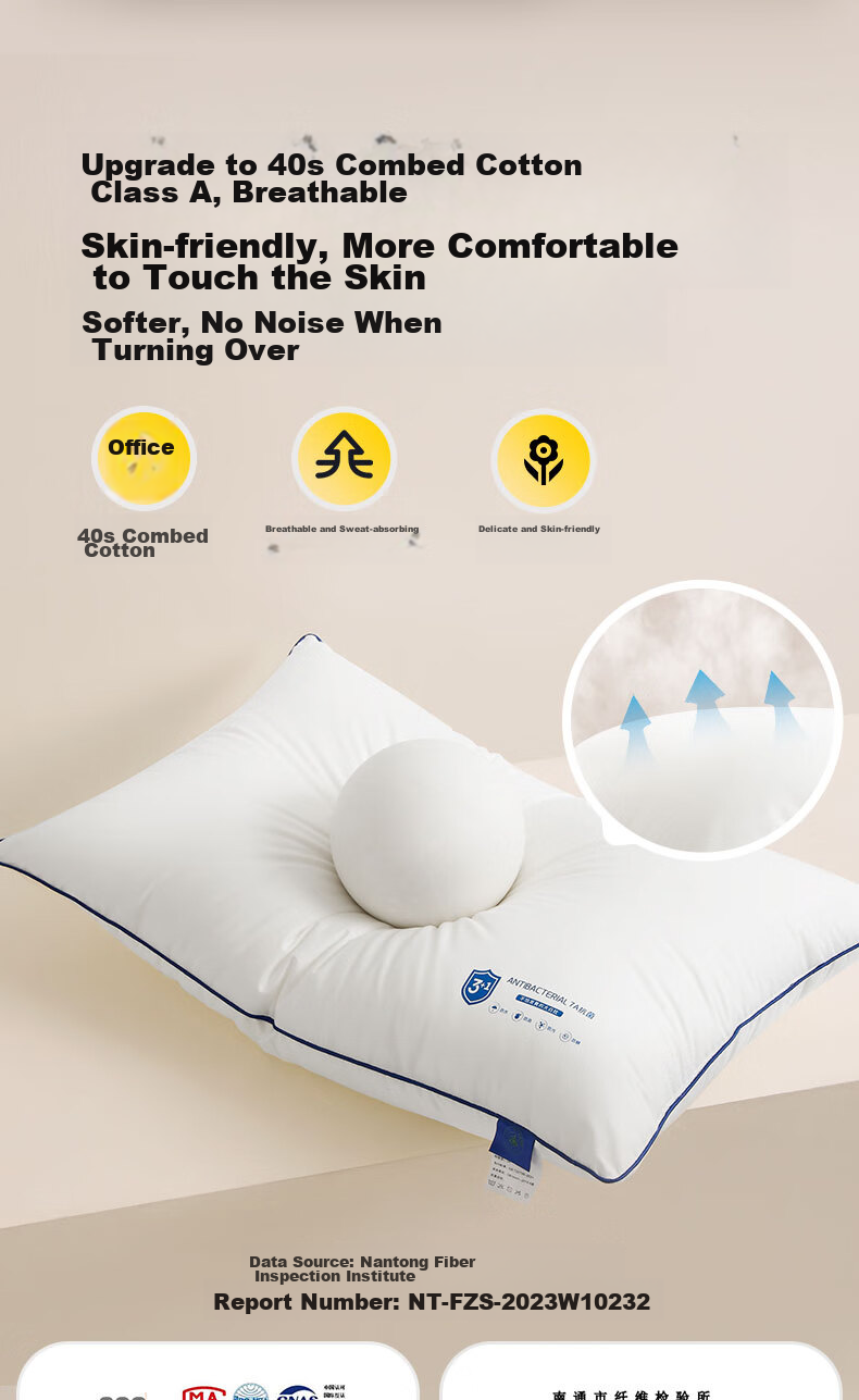 Подушка SleepHero Anti-Oily White Pillow, 40 шт., хлопок класса А, антиклещевая, антибактериальная, для глубокого сна