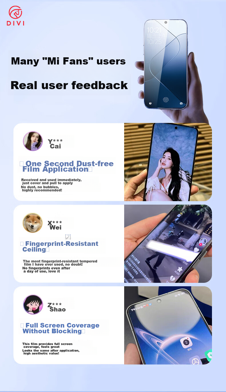 Защитное стекло DIVI для Xiaomi 14 Pro/14 Ultra, полное покрытие, HD, противоударное, антибликовое, 2 шт.