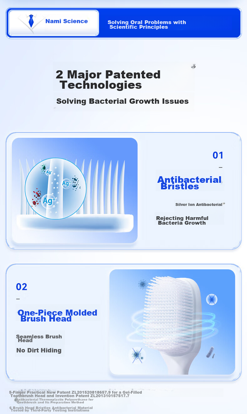 Зубная щетка Namei Nano antibacterial, мягкая щетина, широкая головка, 4 шт.