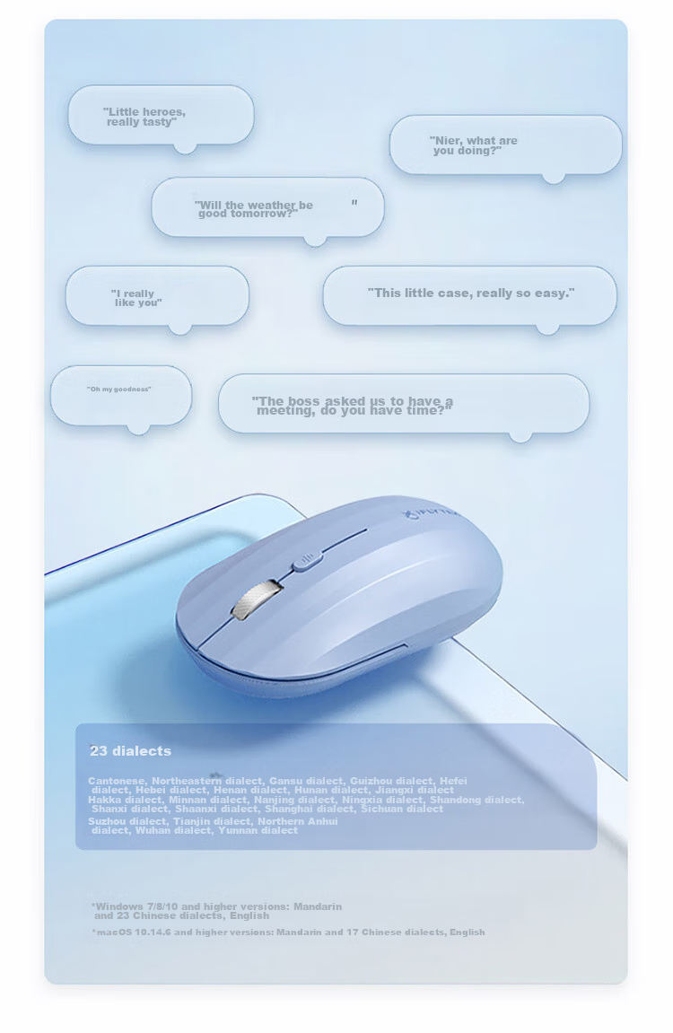 Беспроводная Bluetooth-мышь iFLYTEK M110, офисная, тонкая и портативная, тихие кнопки, умный голосовой ввод, перевод, цвет "Яркая луна" (белый)