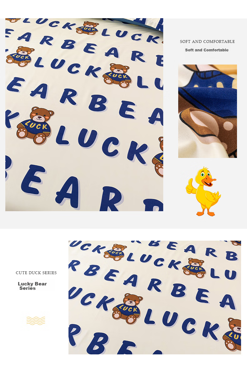 Постельное белье AVIVI "Lucky Bear", односпальное, 180*230 см, хлопковое, фланелевое