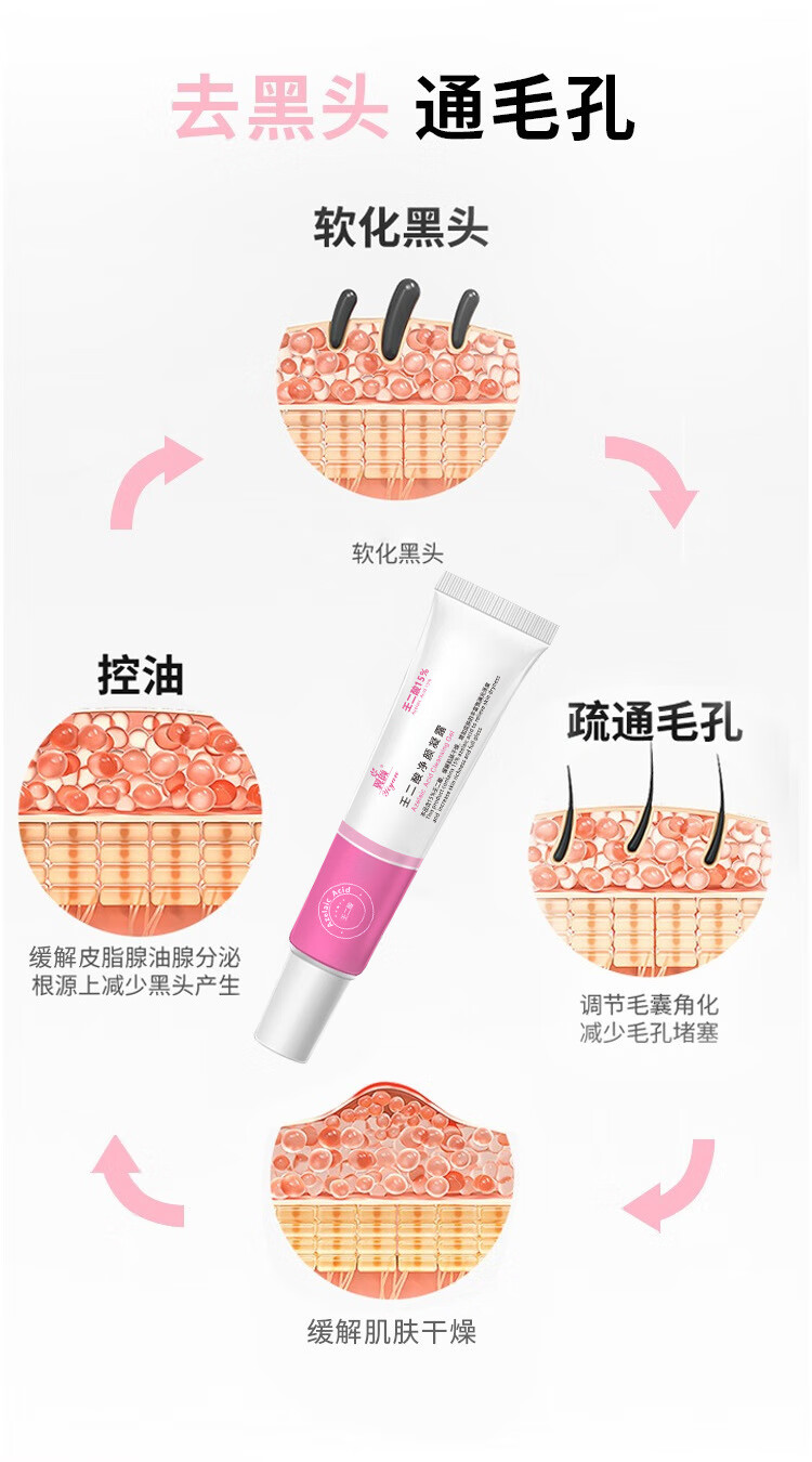 佰萃莱壬二酸15%凝胶水杨酸细致毛孔霜软膏清痘凝露黑头粉刺乳膏30g 3套