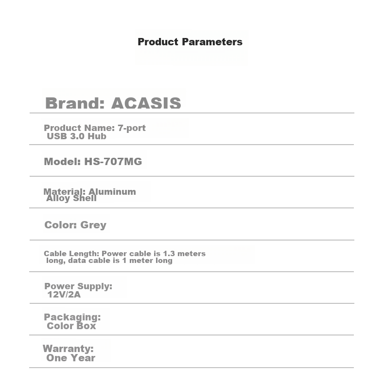 USB 3.0 концентратор Acasis HS-707MG, 7 портов с независимым управлением, алюминиевый корпус, серебристый