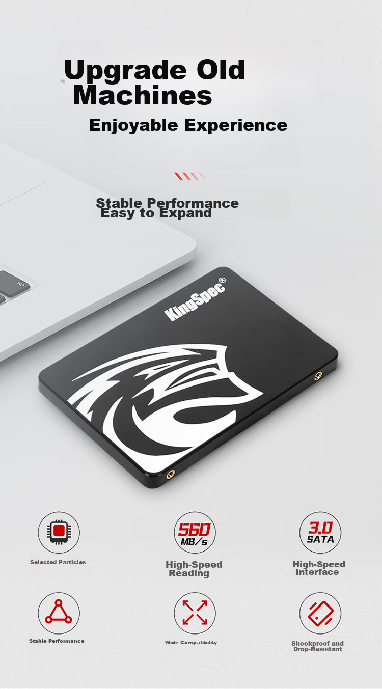 SSD накопитель KingSpec P3-1TB, 1 ТБ, SATA III, 2.5 дюйма, TLC NAND, скорость чтения 550 МБ/с, для ПК и ноутбуков