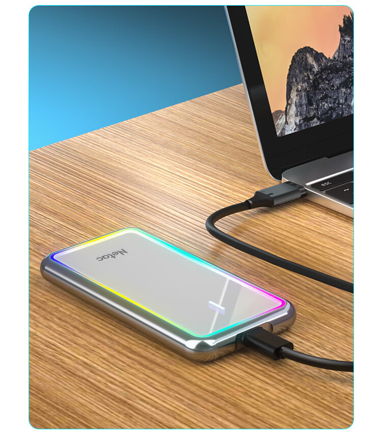 朗科（Netac）1TB Type-c USB3.2 移动固态硬盘（PSSD）ZR 读速高达550MB/s RGB炫光灯效 防震耐用