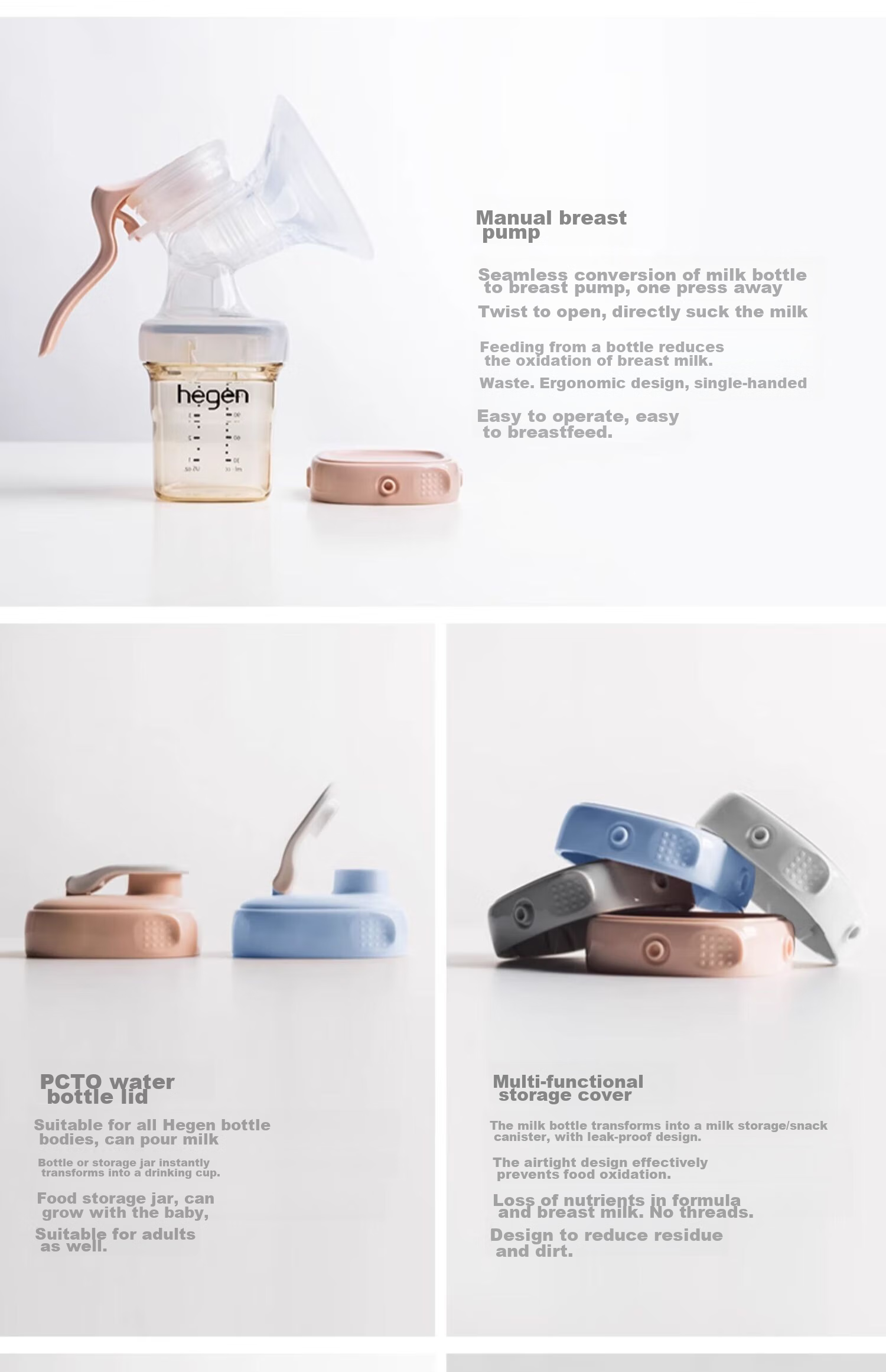 Бутылочка для кормления HEGEN Baby Bottle Set, PPSU, 150мл + 240мл, с крышками для хранения, набор из 2 шт., цвет "Morandi"