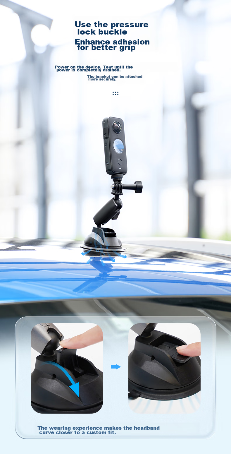TELESIN Крепление-присоска для экшн-камер, совместимо с DJI Action 4, 5 Pro, 6, GoPro, Acepro 2, из алюминиевого сплава