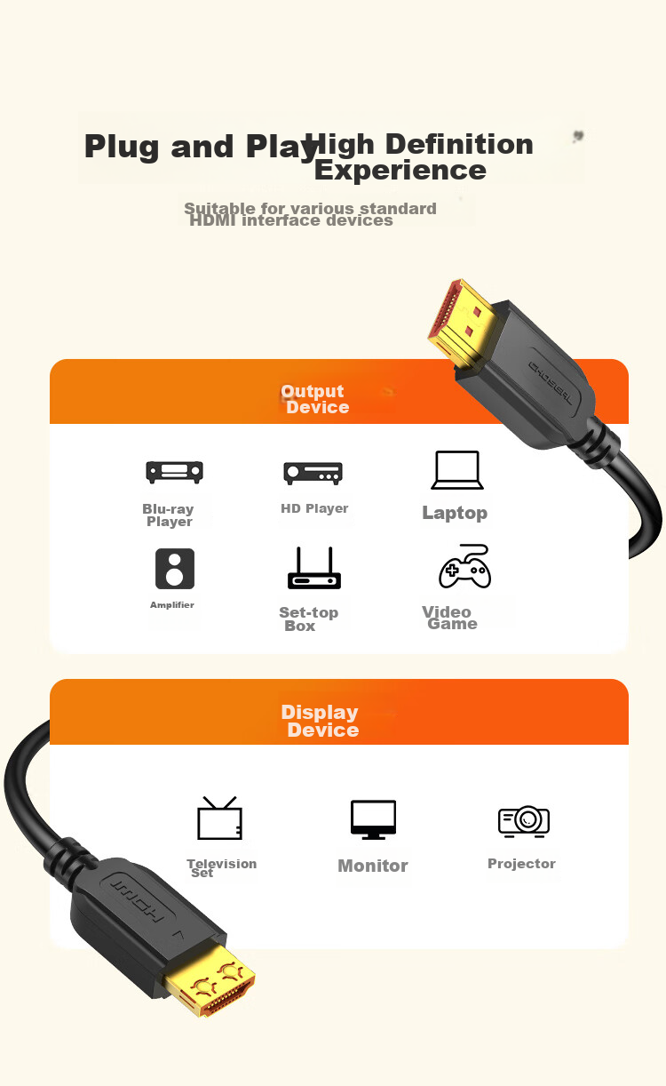 Кабель HDMI CHOSEAL QS8101T2 версии 2.0, 4K/60Hz, 3D, 2 метра, для подключения к проектору, ТВ-приставке, компьютеру, ноутбуку