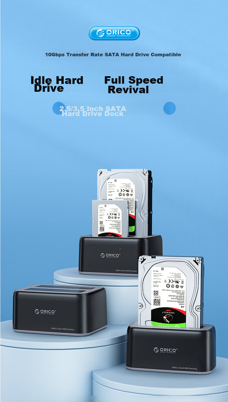 Внешний корпус ORICO 6819C3 для HDD/SSD 2.5/3.5 дюйма SATA, Type-C 3.2 Gen2 (10Gbps), черный