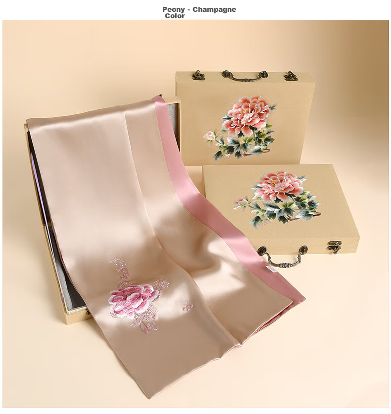 Шелковый шарф Hangsilu Suzhou Embroidery с вышивкой для женщин, зимний шарф из тутового шелка, подарочная коробка высокого класса, подарок на день рождения и праздник для мамы, новогодний подарок