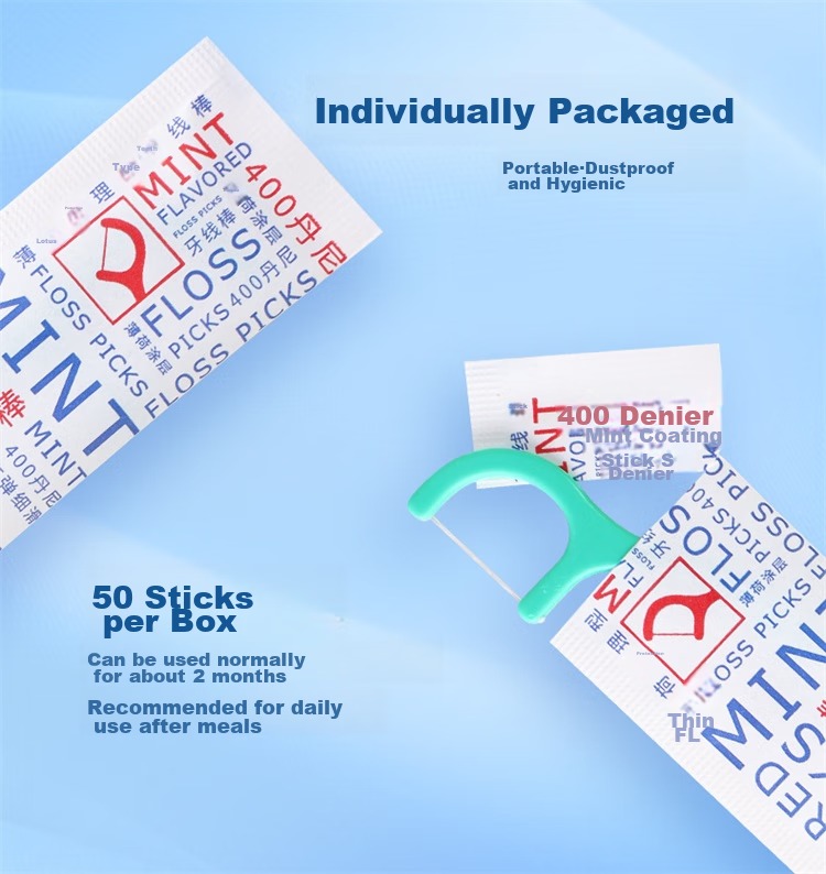 Зубные нити YANDY Mint Floss Picks, индивидуально упакованные, 50 шт. (высокая эластичность, гладкие, с мятным покрытием)