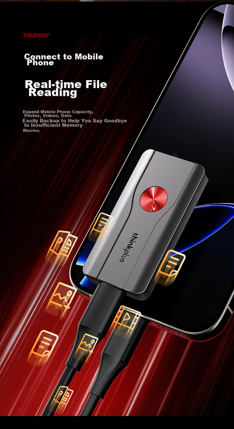 Портативный твердотельный накопитель ThinkPlus Lenovo 1TB PSSD, совместимый с компьютерами, ноутбуками и смартфонами, высокоскоростной, компактный, портативное устройство хранения данных, серия TSD301