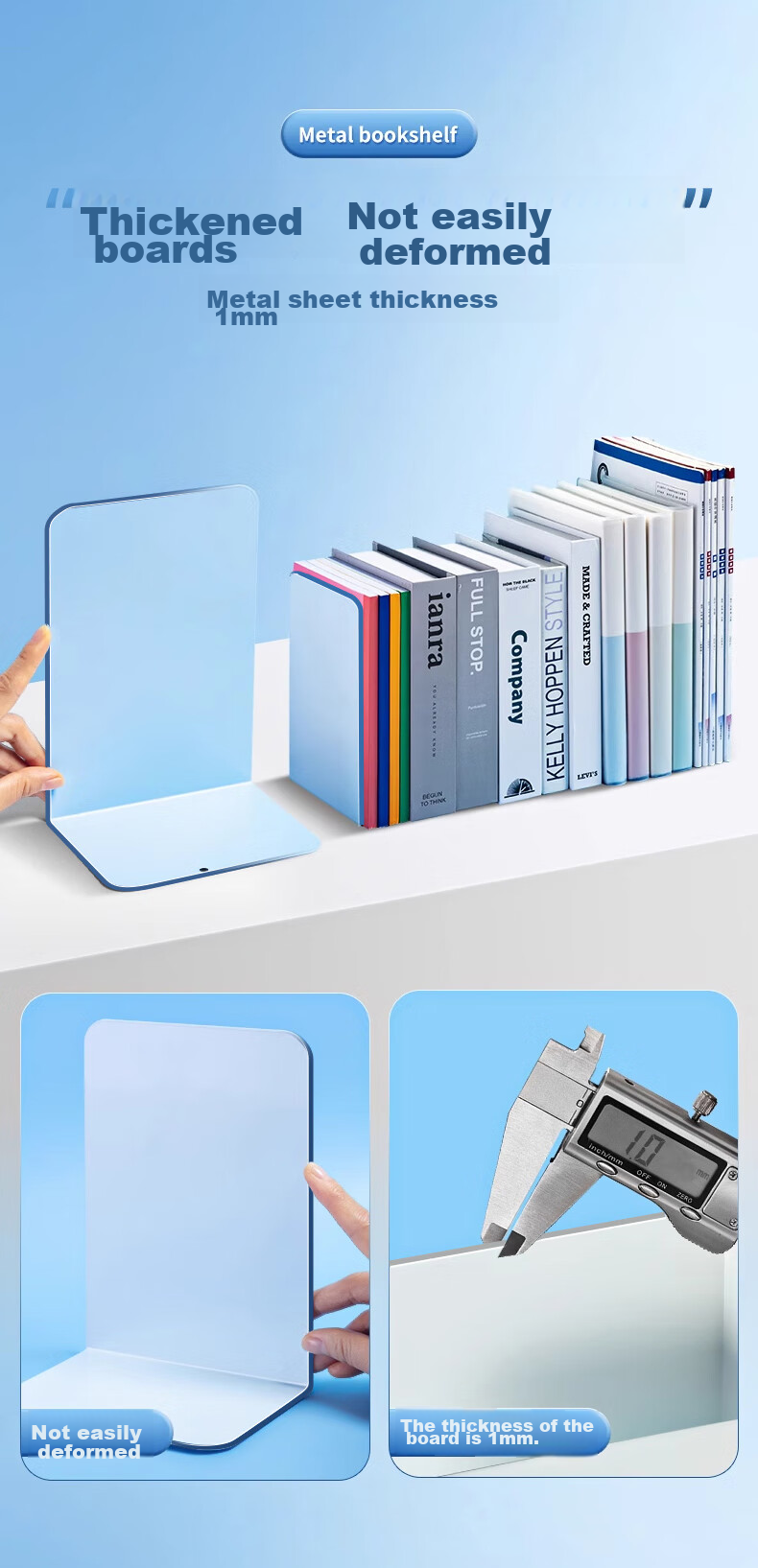 Подставка для книг Licao, настольный держатель для книг, разделитель книг, металлическая подставка для книг, перегородка для книжной полки, поддержка для книг, стеллаж для хранения книг, небесно-голубой, 2 шт.