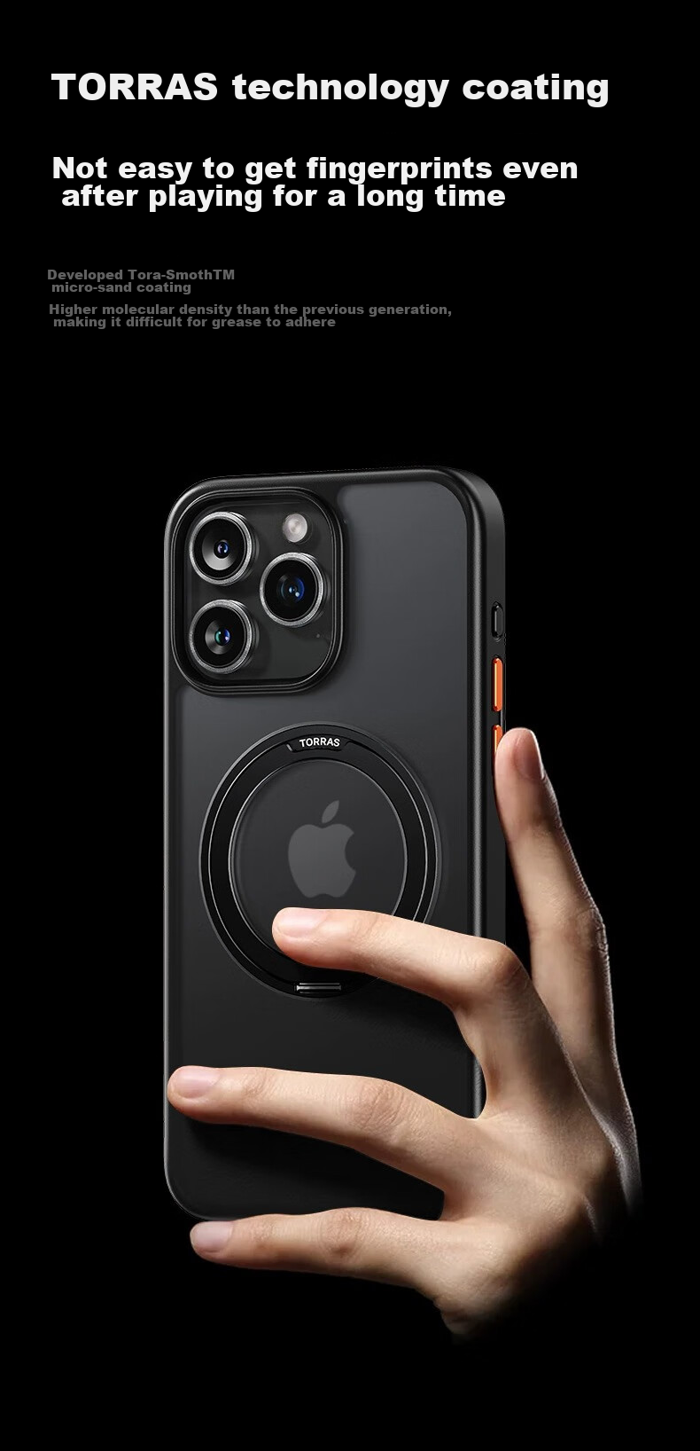 Чехол TORRAS Pivot Case для Apple iPhone 15 Pro Max, противоударный, с подставкой, магнитный, матовый черный