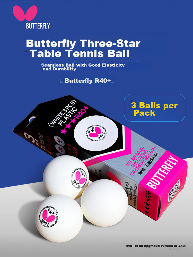 Мячи для настольного тенниса Butterfly Three-Star R40+, 3 шт., белые, для соревнований