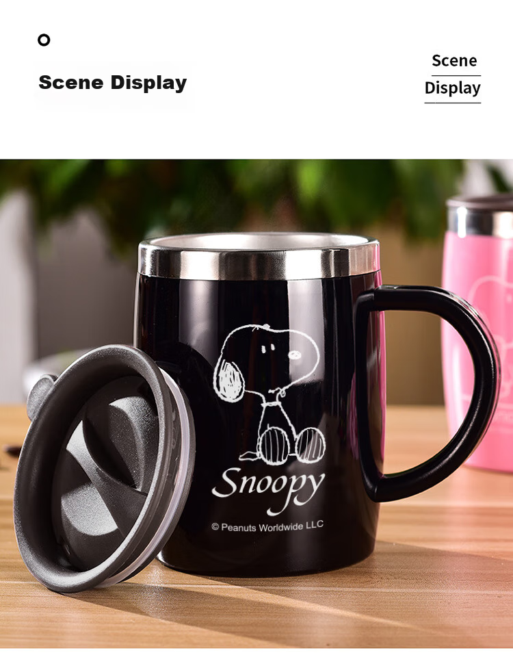 Термокружка SNOOPY с ручкой, 420 мл, белая