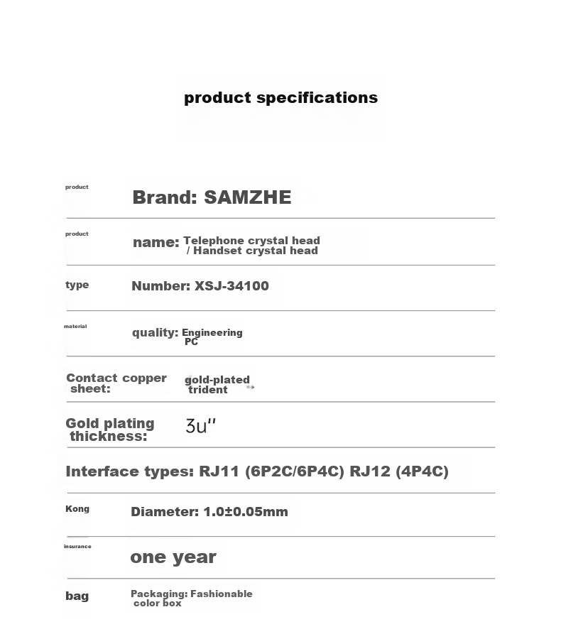 Телефонный коннектор SAMZHE 4P4C, кристальная головка RJ12, 100 шт. в упаковке, XSJ-34100