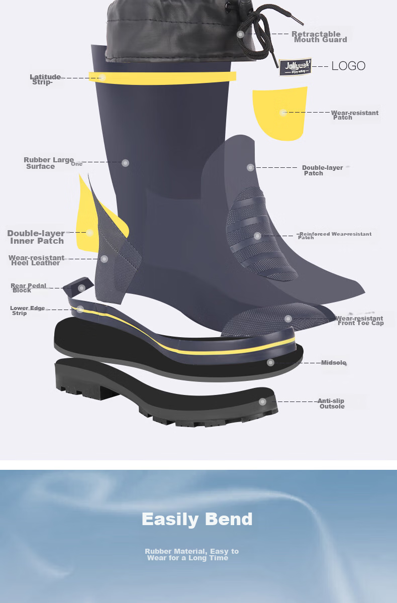Мужские резиновые сапоги Jolly Walk JW211TQ, водонепроницаемые, нескользящие, износостойкие, для рыбалки, сине-желтые, размер 41