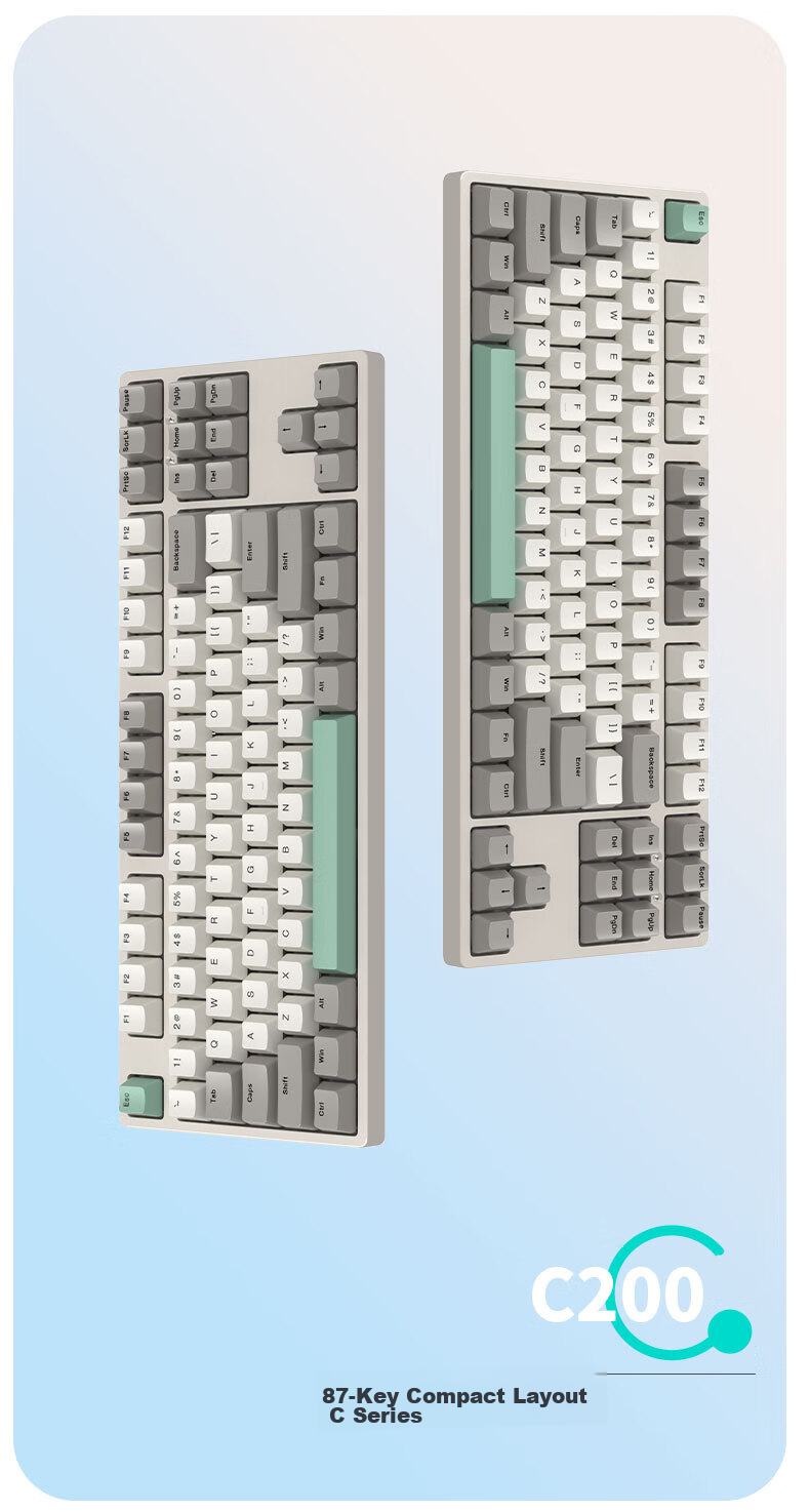 Механическая клавиатура Ikbc C200, 87 клавиш, проводная, игровая, офисная, серая, с переключателями Cherry MX Brown