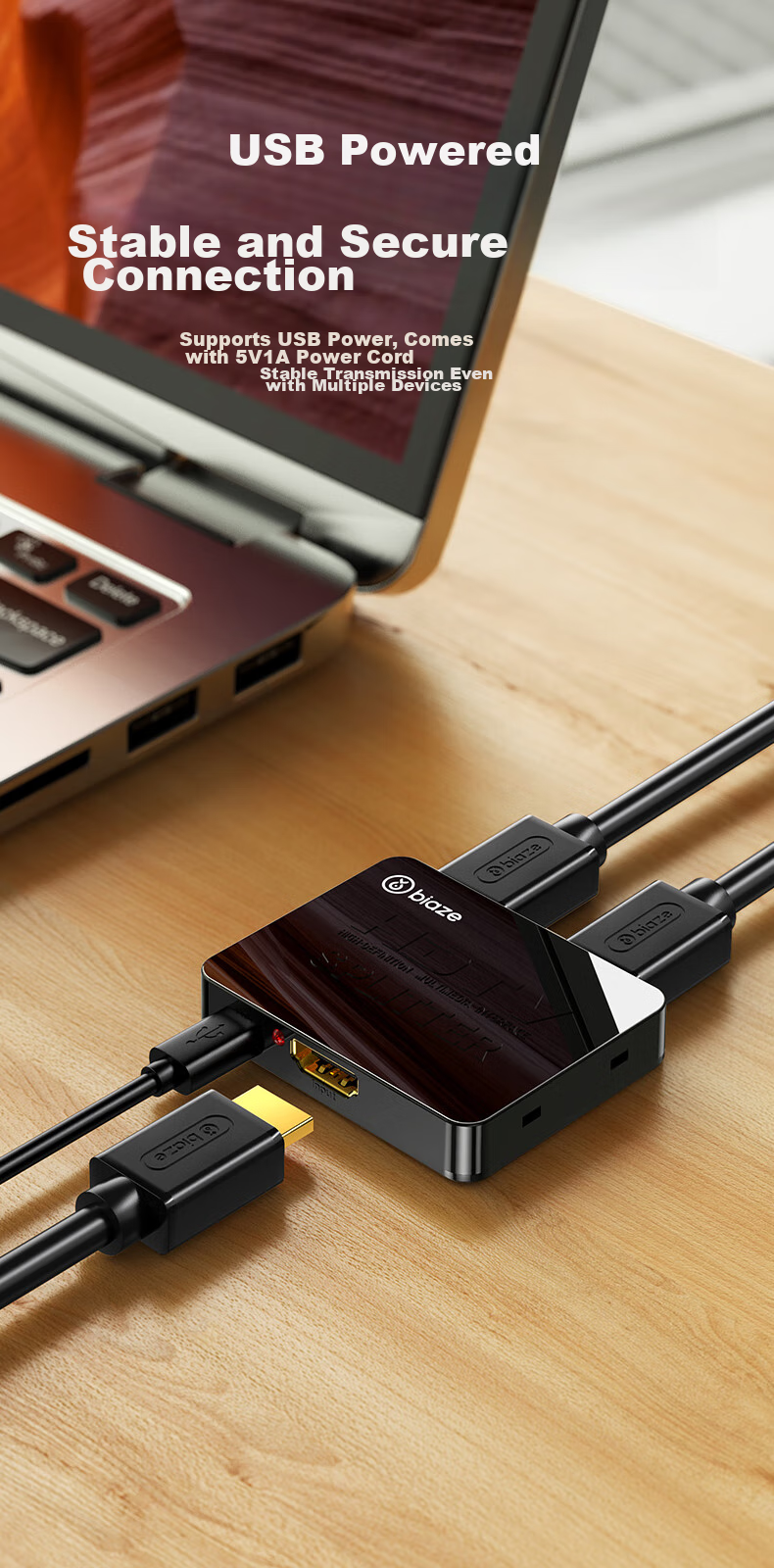 HDMI-разветвитель BIAZE 4K HD, один вход, два выхода, для ноутбука, телевизора, монитора, проектора, зеркальное отображение экрана