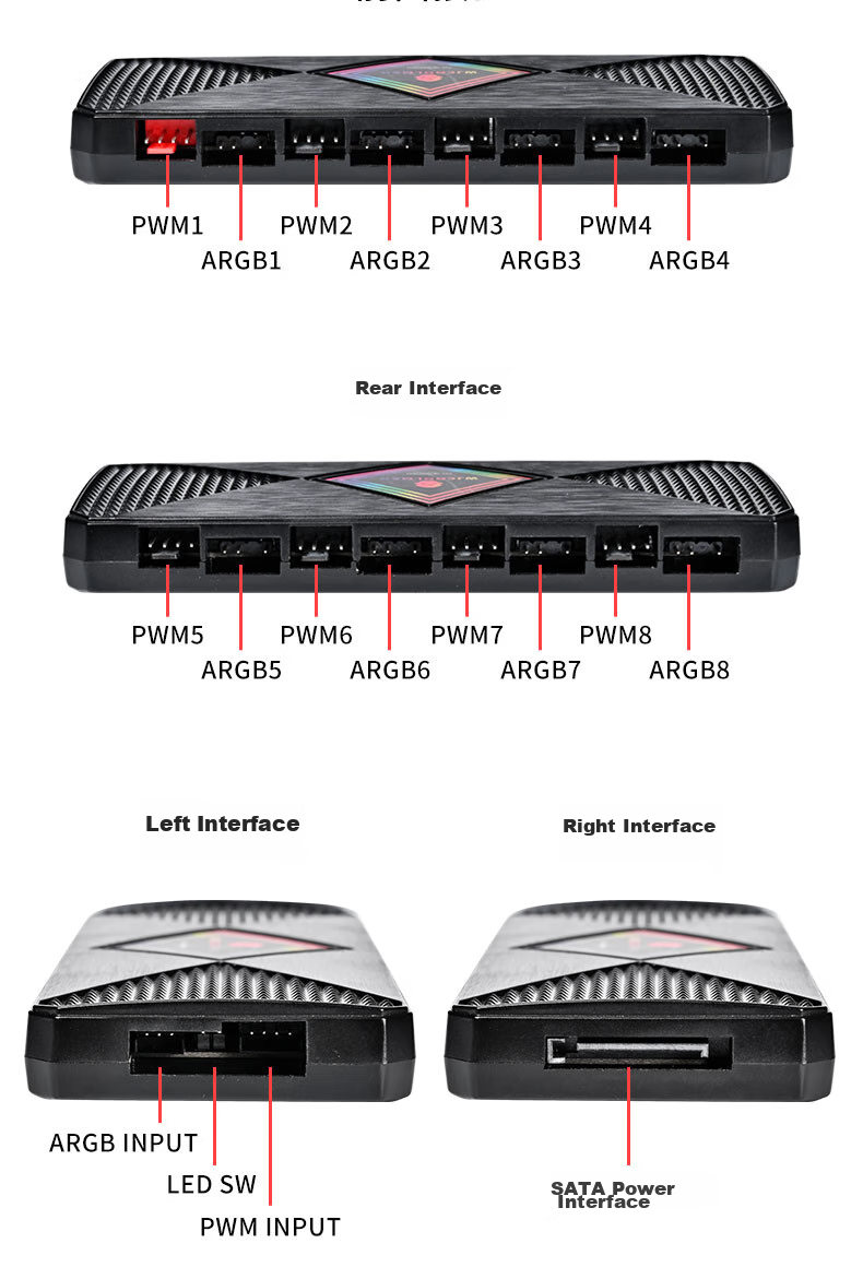 Контроллер ARGB Wanjia 5V, хаб PWM с температурным контролем, беспроводное управление, синхронизация RGB, магнитное крепление, 8 портов
