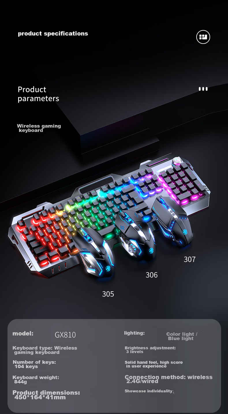 Беспроводной игровой комплект EWEADN GX810: клавиатура с механическим откликом и мышь, перезаряжаемый, с подсветкой, белый