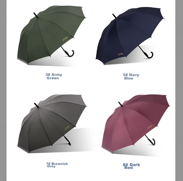 JD Large Umbrella with Long Handle, Semi-Automatic Extra-Large 10-Rib Reinforced Business Umbrella, Dark Gray