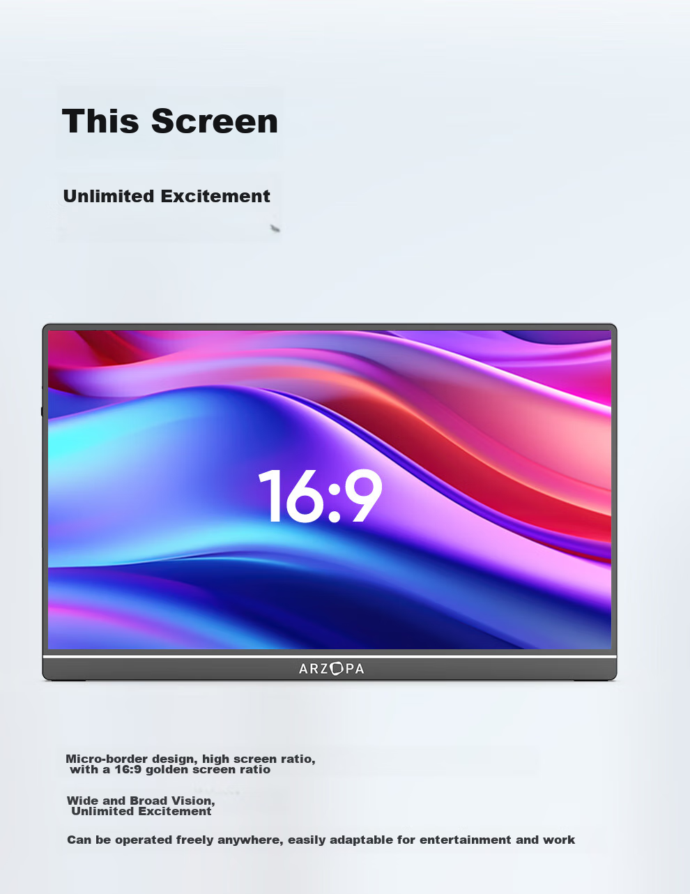 Портативный монитор ARZOPA A1 GAMUT 15.6" Full HD (1920x1080), IPS, 60Hz, 16:9, HDR10, черный