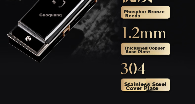 Профессиональная губная гармошка Guoguang, 24 отверстия, лимитированная серия, диатоническая, тональность C, цвет "Ночное небо" (черный)